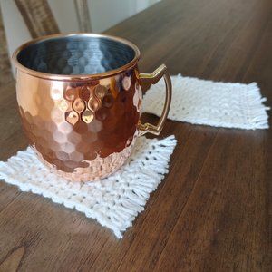 Boho Fringe Mug Rug Coasters (4) - Warm White